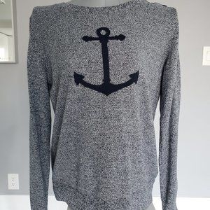 NAUTICA Grey blue neck anchor sweater button shoulder detail